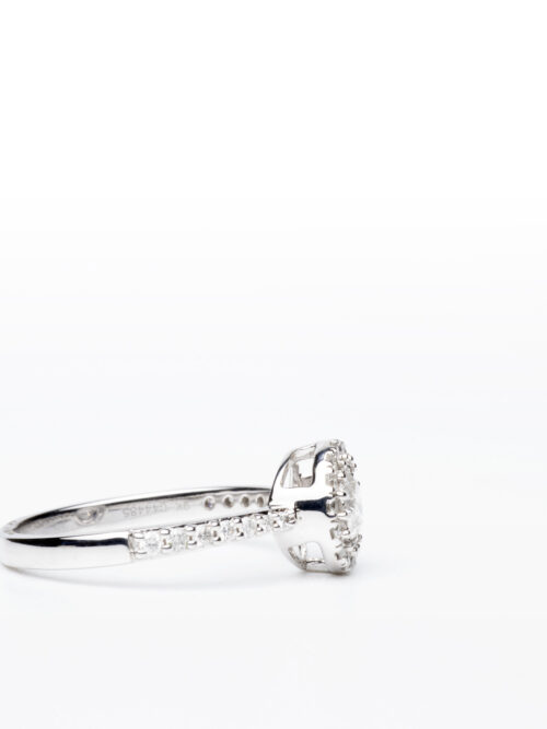 Trotters 9ct White Gold Brilliant Round Natural Diamond Ring With Halo And Diamond Set Shoulders