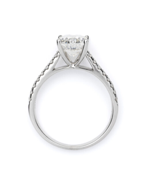 Trotters 18ct White Gold Cushion Cut Diamond Ring With Diamond Set Shoulders