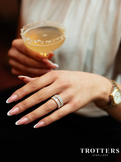 Trotters 9ct Yellow Gold 2.8ct Lab Grown Emerald Cut Diamond Half Eternity Ring