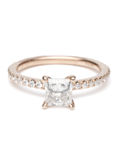 Trotters 14ct Rose Gold Single Stone Natural Princess Cut Diamond Ring 1.01ct