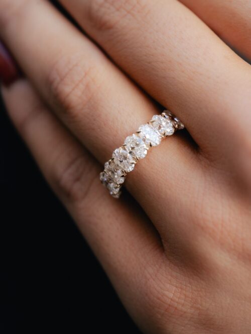 Trotters 9ct Yellow Gold 2.8ct Lab Grown Oval Diamond Half Eternity Ring