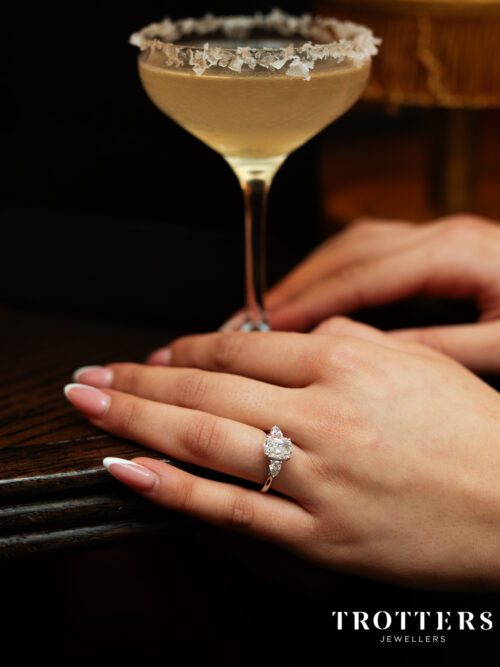 Trotters Platinum 3.07ct Cushion Cut Lab Grown Diamond Ring With Pear Cut Shoulders