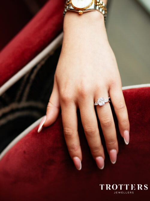 Trotters Platinum 3.07ct Cushion Cut Lab Grown Diamond Ring With Pear Cut Shoulders