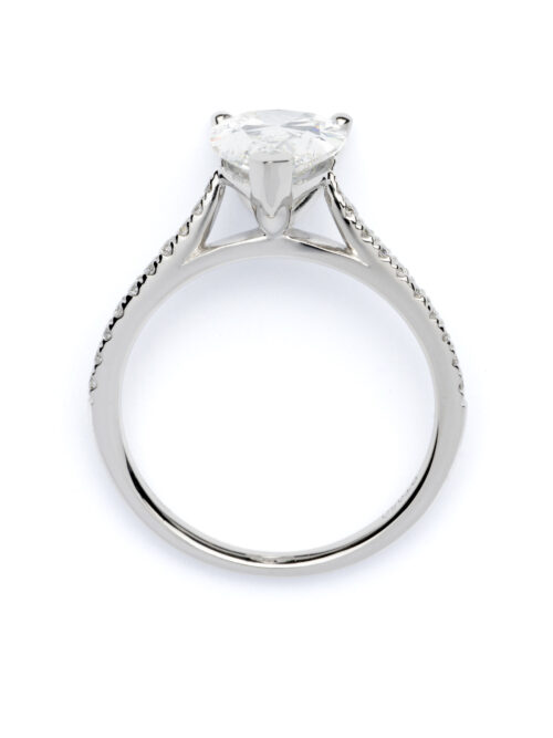Trotters Platinum Pear Shape Natural Diamond Ring With Diamond Set Shoulders 2.20ct E VS1 Gia