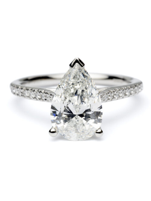 Trotters Platinum Pear Shape Natural Diamond Ring With Diamond Set Shoulders 2.20ct E VS1 Gia