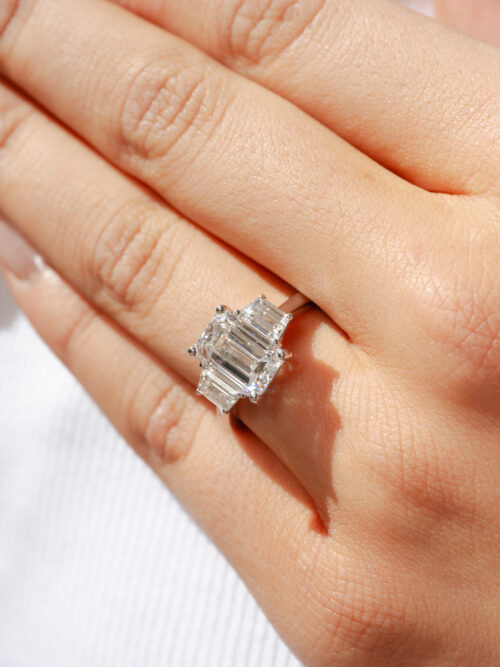 Trotters Platinum 3.03ct Emerald Cut Lab Grown Diamond Ring With Emerald Cut  Shoulders