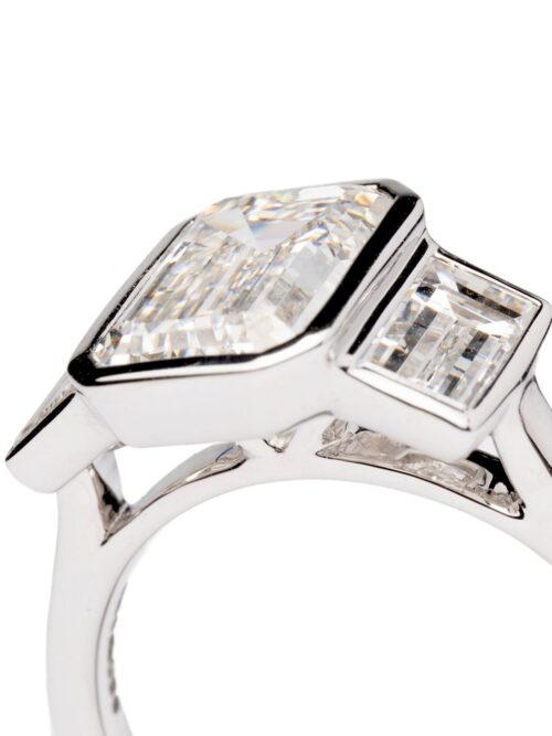 Trotters Platinum 2.5ct Emerald Cut Lab Grown Diamond Ring With Baguette Shoulders