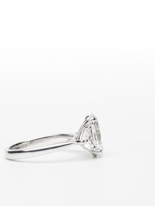Trotters Platinum Three Stone Lab Grown Diamond Ring With Oval Centre 2.50ct And Heart Shoulders
