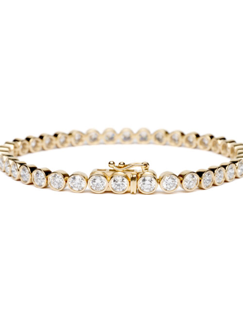 Trotters 9ct Yellow Gold 8ct Lab Grown Diamond Tennis Bracelet Bezel/rubover Set