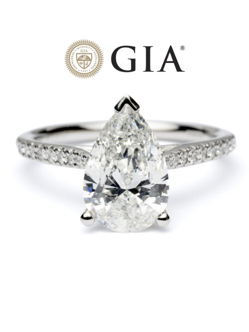 Trotters Platinum Pear Shape Natural Diamond Ring With Diamond Set Shoulders 2.20ct E VS1 Gia