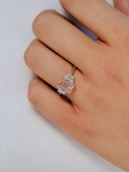 Trotters Platinum 2.05ct Emerald Cut Fancy Lab Grown Diamond Ring With Trapezoid Shoulders 0.86ct