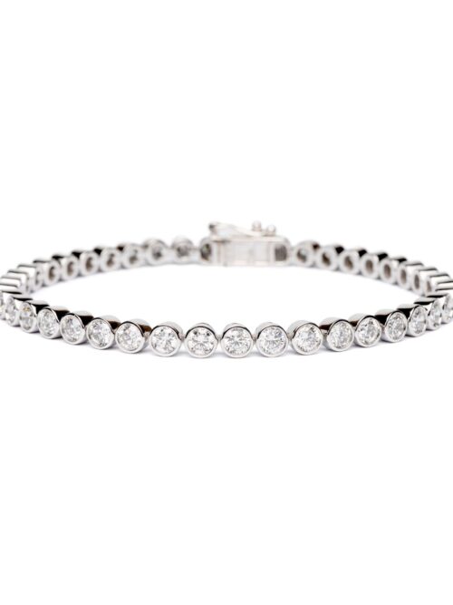 Trotters 9ct White Gold 6ct Lab Grown Diamond Tennis Bracelet Bezel/rubover Set