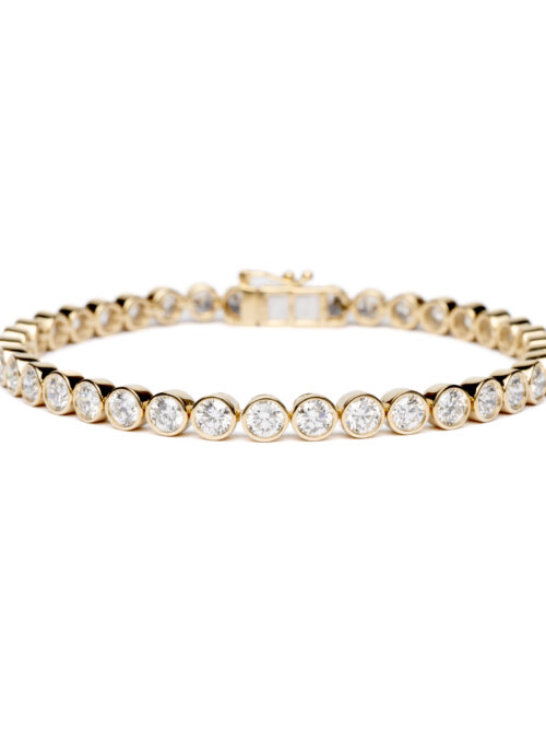 Trotters 9ct Yellow Gold 8ct Lab Grown Diamond Tennis Bracelet Bezel/rubover Set