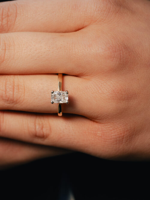 Trotters 18ct Yellow Gold / Platinum Single Stone Lab Grown Elongated Cushion  Diamond Ring