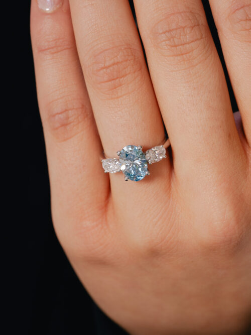 Trotters Platinum 2.00ct Oval Fancy Lab Grown Diamond Ring With Oval Shoulders 0.80ct