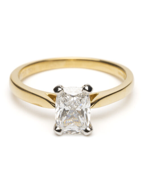 Trotters 18ct Yellow Gold / Platinum Single Stone Lab Grown Elongated Cushion  Diamond Ring