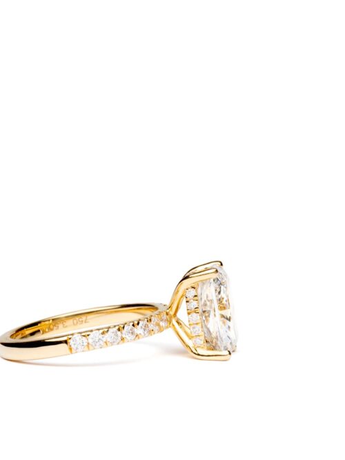 Trotters 18ct Yellow Gold 3ct Cushion Cut Lab Grown Diamond Ring With Diamond Set Shoulders And Hidden Diamond Halo