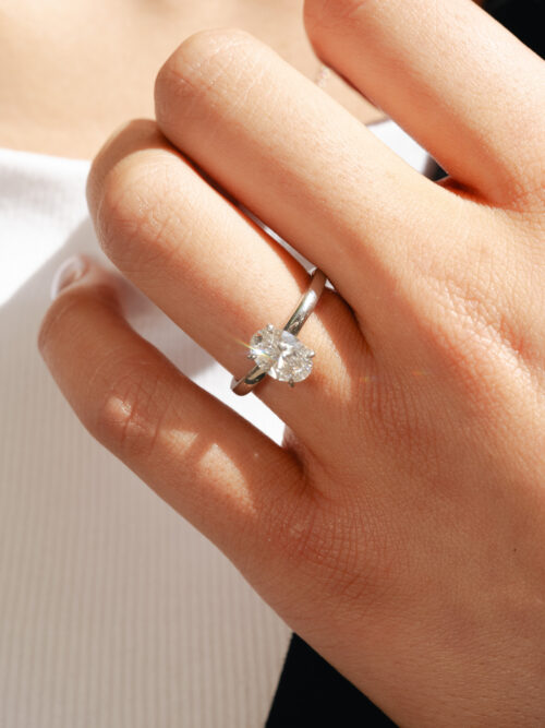 Trotters Platinum Gold 1.28ct Lab Grown Oval Diamond Ring With Hidden Diamond Halo