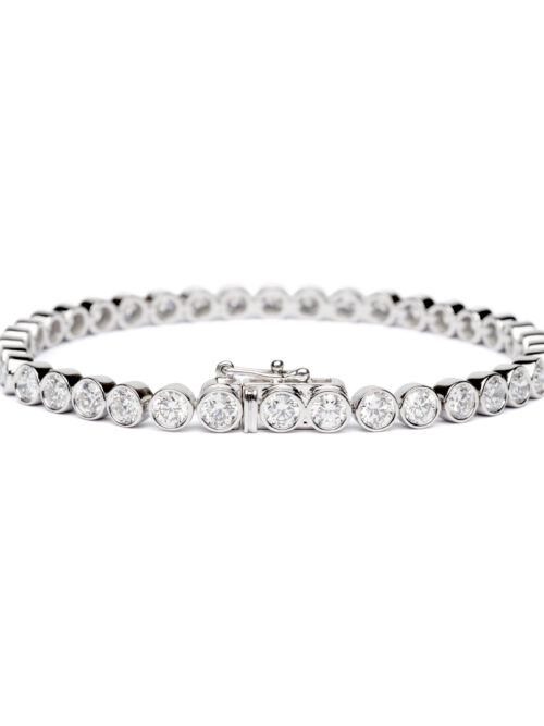 Trotters 9ct White Gold 8ct Lab Grown Diamond Tennis Bracelet Bezel/rubover Set