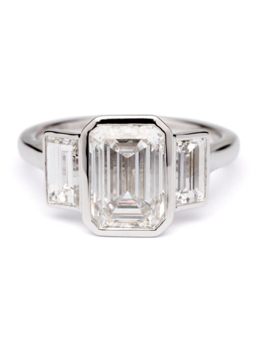 Trotters Platinum 2.5ct Emerald Cut Lab Grown Diamond Ring With Baguette Shoulders
