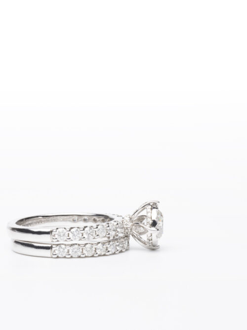 Trotters 9ct White Gold Diamond Ring Set, Brilliant Round  1ct Centre 0.60 Diamond Set Shoulders & Wedding Band 0.48ct