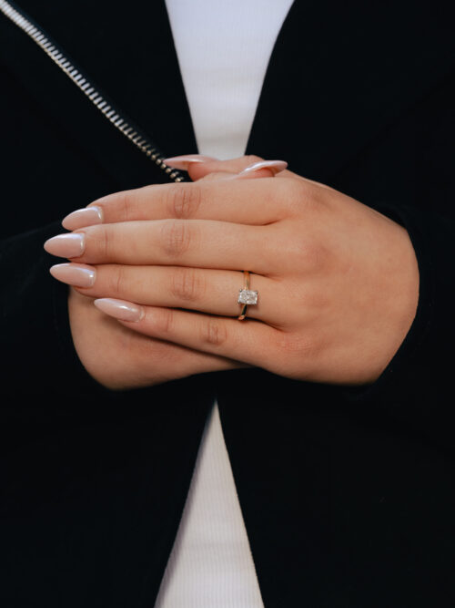 Trotters 18ct Yellow Gold / Platinum Single Stone Lab Grown Elongated Cushion  Diamond Ring