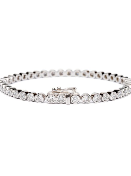 Trotters 9ct White Gold 6ct Lab Grown Diamond Tennis Bracelet Bezel/rubover Set