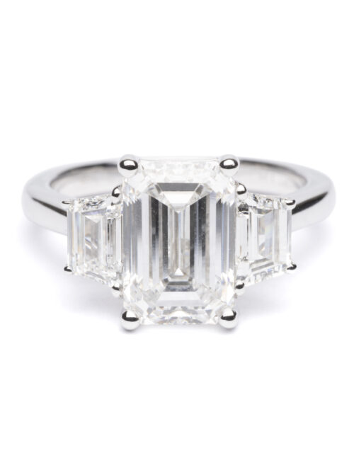 Trotters Platinum 3.03ct Emerald Cut Lab Grown Diamond Ring With Emerald Cut  Shoulders