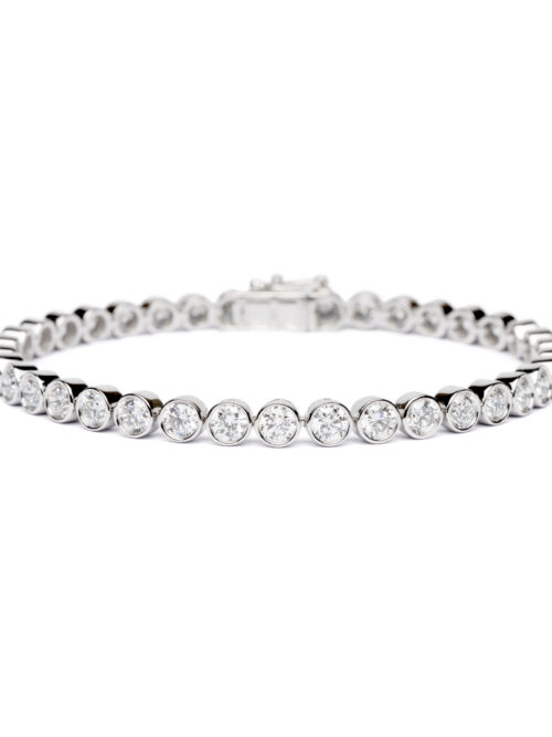 Trotters 9ct White Gold 8ct Lab Grown Diamond Tennis Bracelet Bezel/rubover Set