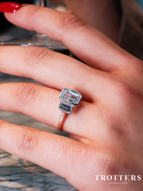 Trotters Platinum 2.5ct Emerald Cut Lab Grown Diamond Ring With Baguette Shoulders