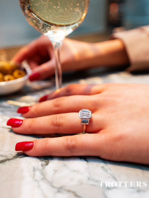 Trotters Platinum 2.5ct Emerald Cut Lab Grown Diamond Ring With Baguette Shoulders