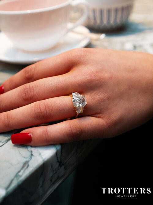 Trotters 18ct Yellow Gold 3ct Radiant Cut Lab Grown Diamond Ring With Trapezoid Shoulders