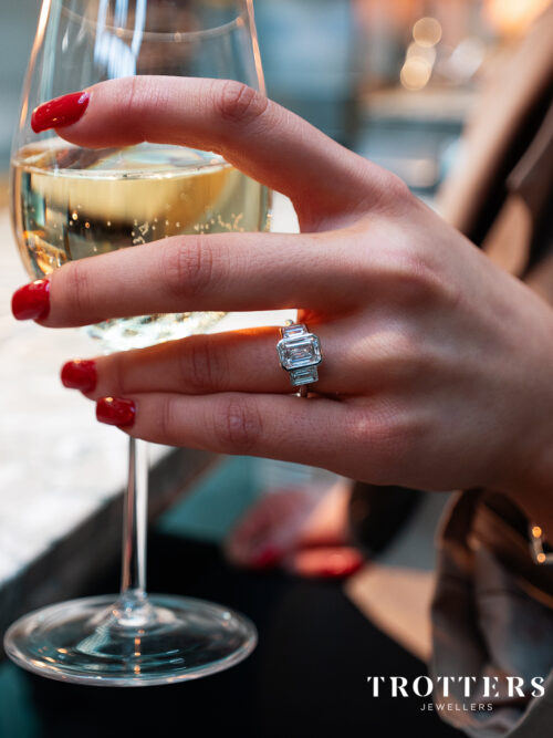 Trotters Platinum 2.5ct Emerald Cut Lab Grown Diamond Ring With Baguette Shoulders