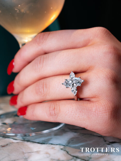 Trotters Platinum 2.01ct Marquise Cut Lab Grown Diamond Ring With Pear Shape Shoulders