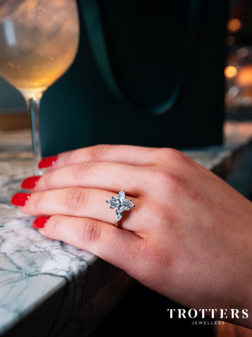 Trotters Platinum 2.01ct Marquise Cut Lab Grown Diamond Ring With Pear Shape Shoulders