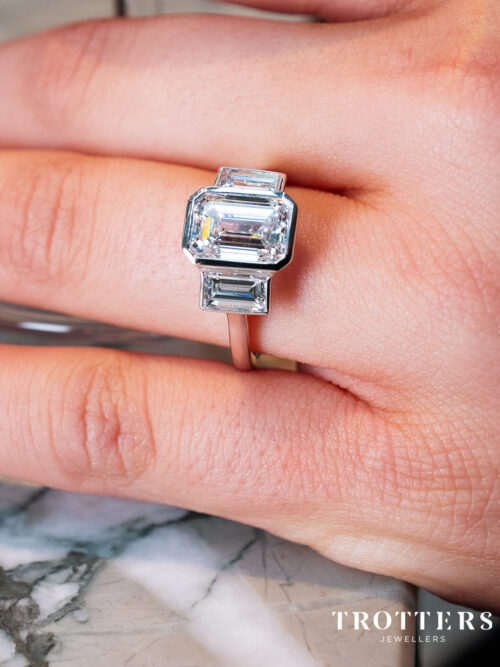 Trotters Platinum 2.5ct Emerald Cut Lab Grown Diamond Ring With Baguette Shoulders