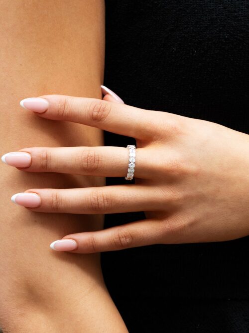 Trotters 9ct White Gold 2.43ct Emerald Cut And 1.47ct Oval Cut Lab Grown Diamond Eternity Ring