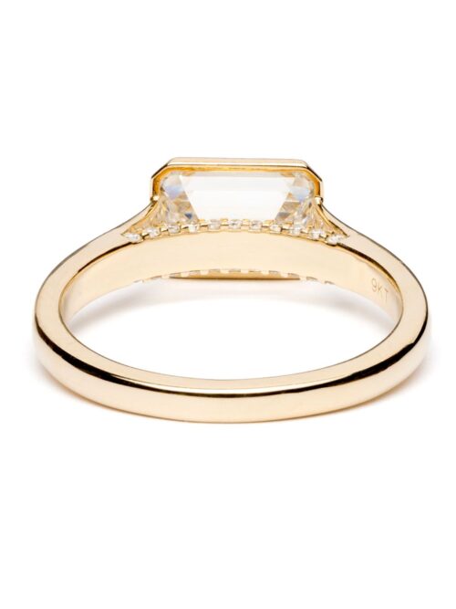 Trotters 9ct Yellow Gold 2ct Emerald Cut Lab Grown Diamond Ring With Diamond Set Bridge