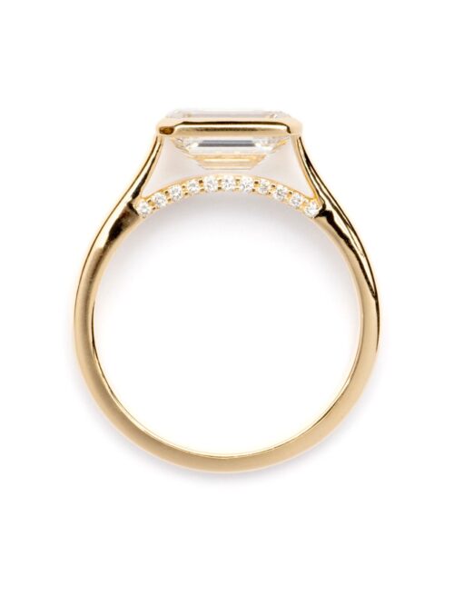 Trotters 9ct Yellow Gold 2ct Emerald Cut Lab Grown Diamond Ring With Diamond Set Bridge