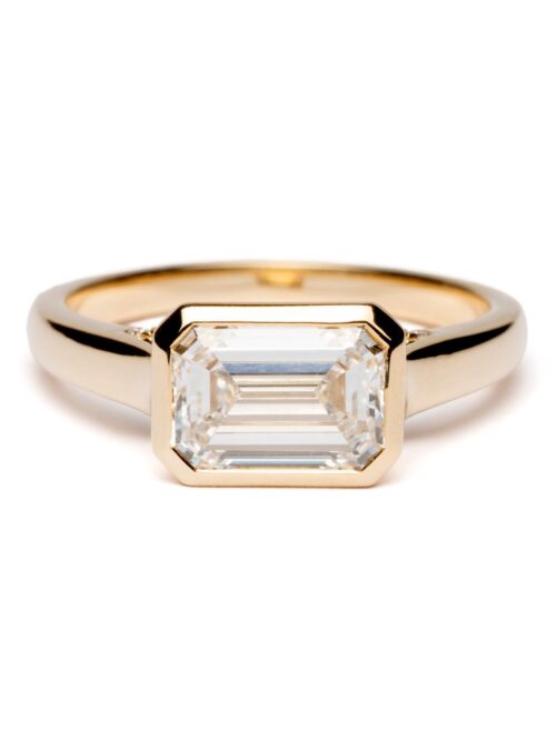 Trotters 9ct Yellow Gold 2ct Emerald Cut Lab Grown Diamond Ring With Diamond Set Bridge