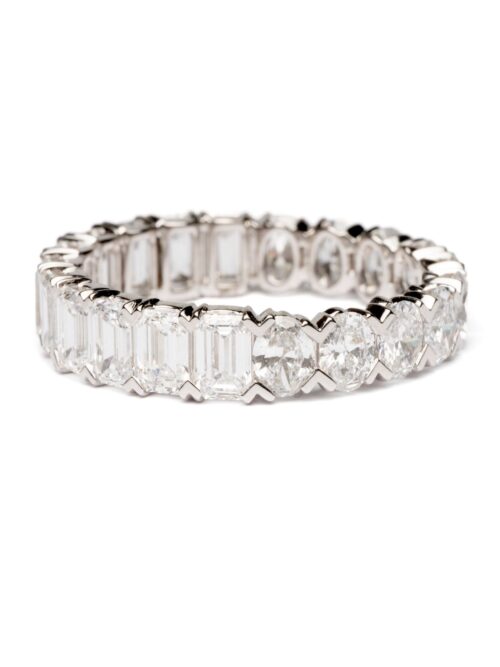 Trotters 9ct White Gold 2.43ct Emerald Cut And 1.47ct Oval Cut Lab Grown Diamond Eternity Ring