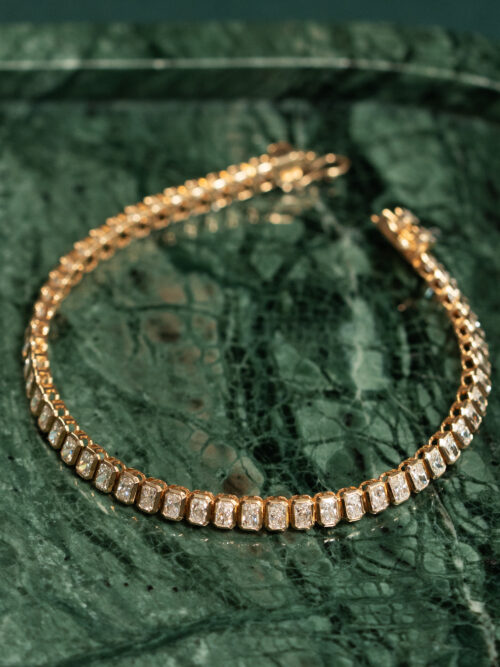 Trotters 9ct Yellow Gold 6ct Radiant Cut Lab Grown Diamond Rubover Bezel Set Bracelet