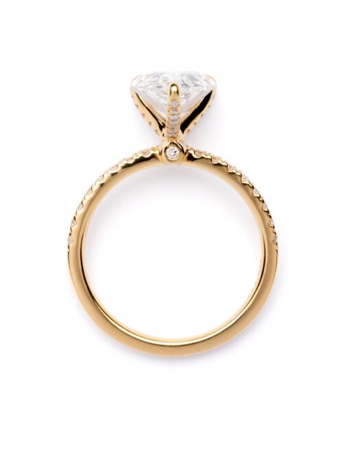 Trotters 18ct Yellow Gold 3ct Pear Cut Lab Grown Diamond Ring With Diamond Set Shoulders And Diamond Set Claws