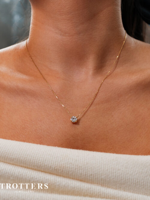 Trotters 18ct Yellow Gold Single Stone Lab Grown Diamond Pendant 1.00ct Round