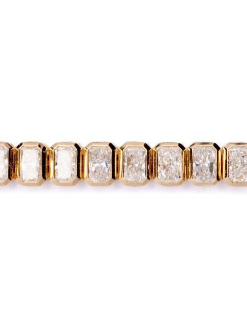 Trotters 9ct Yellow Gold 6ct Radiant Cut Lab Grown Diamond Rubover Bezel Set Bracelet