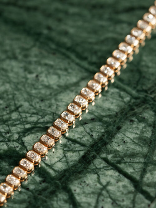 Trotters 9ct Yellow Gold 6ct Radiant Cut Lab Grown Diamond Rubover Bezel Set Bracelet