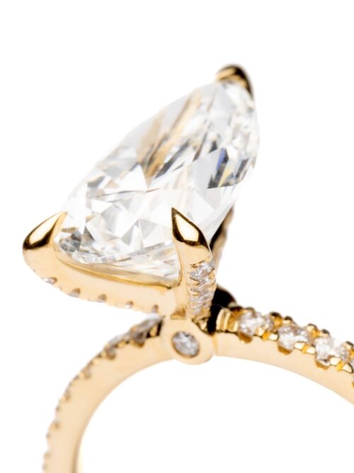 Trotters 18ct Yellow Gold 3ct Pear Cut Lab Grown Diamond Ring With Diamond Set Shoulders And Diamond Set Claws