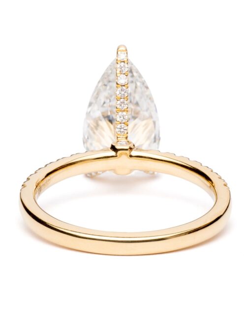 Trotters 18ct Yellow Gold 3ct Pear Cut Lab Grown Diamond Ring With Diamond Set Shoulders And Diamond Set Claws