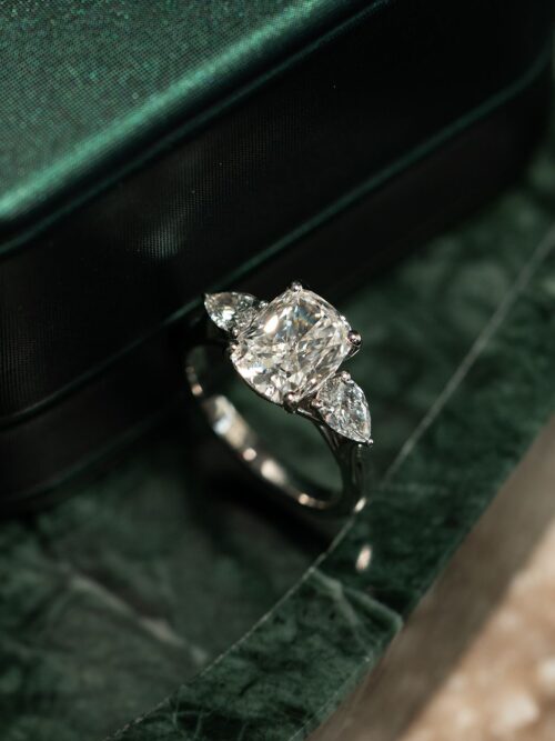 Trotters Platinum 3.07ct Cushion Cut Lab Grown Diamond Ring With Pear Cut Shoulders