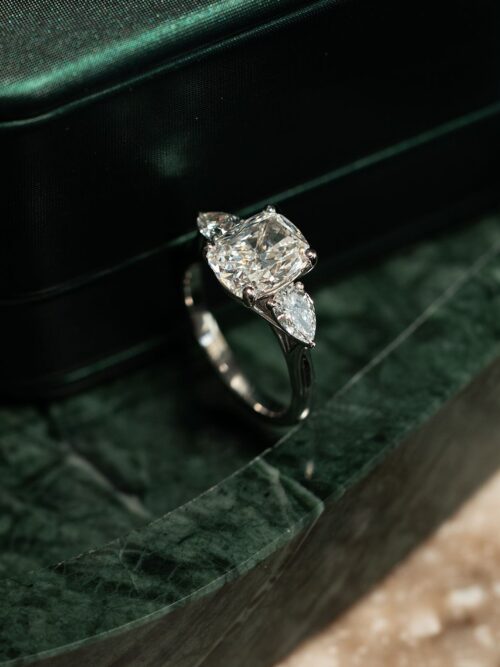 Trotters Platinum 3.07ct Cushion Cut Lab Grown Diamond Ring With Pear Cut Shoulders
